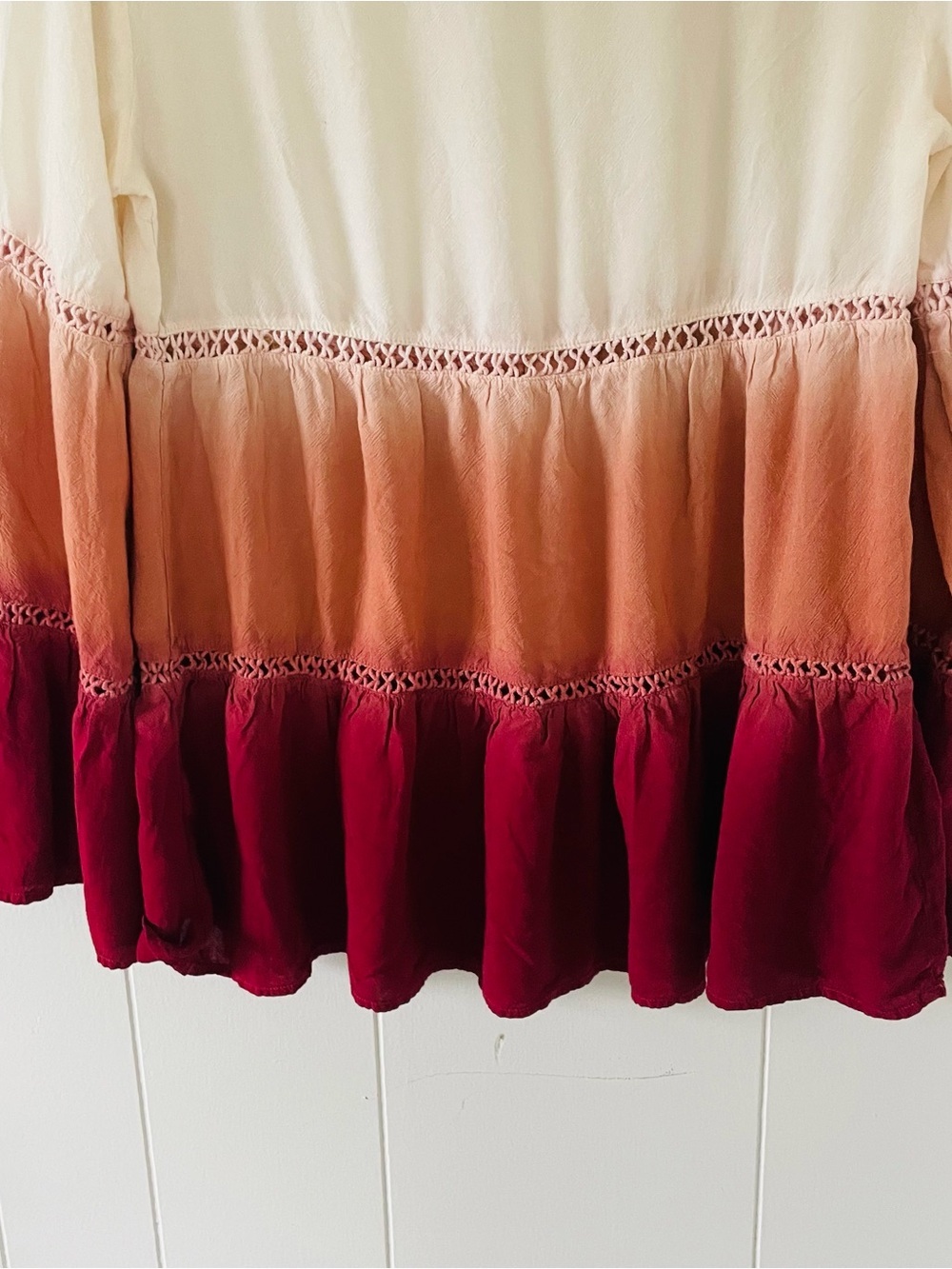 Women's Ombre Peasant Blouse - Cream to Burgundy - Picture 8 of 8